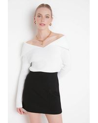WOVCOR - Carmen Collar Knit Sweater Off-Shoulder Rib Knitted Jumper - Lyst