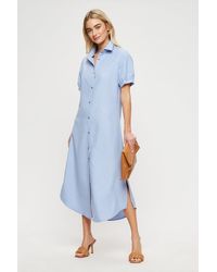 Dorothy Perkins - Blue Long Line Linen Look Midi Shirt Dress - Lyst