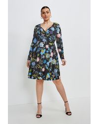 Karen Millen - Curve Folk Floral Jersey Belted Wrap Dress - Lyst