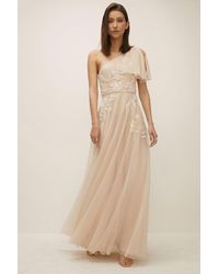 Oasis - Beaded Flower One Shoulder Tulle Maxi Dress - Lyst