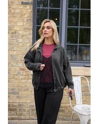 Yours - Denim Funnel Neck Bomber Jacket - Lyst