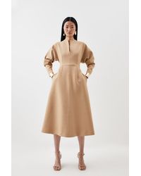 Karen Millen - Petite Tailored Structured Crepe Keyhole Rounded A Line Midaxi Dress - Lyst