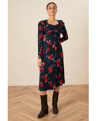 Monsoon - Floral Print Lace Midi Jersey Dress - Lyst