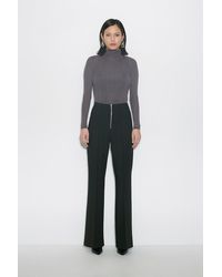 Karen Millen - Compact Stretch Zip Front Wide Trousers - Lyst