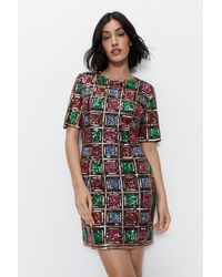 Warehouse - Sequin Checkerboard Short Sleeve Mini Dress - Lyst