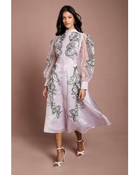 Coast - Petite Placement Embroidered Long Sleeve Midi Dress - Lyst