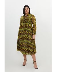 Karen Millen - Plus Size Snake Print Georgette Woven Shirt Midi Dress - Lyst
