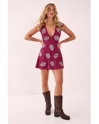 Nasty Gal - Lace Flower Embellished Plunge Skater Mini Dress - Lyst