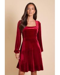 Dorothy Perkins - Square Neck Blouson Sleeve Velvet Mini Dress - Lyst