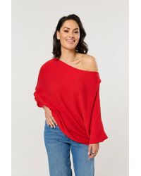 Liquorish - Wool Blend Off-Shoulder Batwing Knit Jumper - Lyst