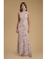 Oasis - Lace Cowl Back Chiffon Printed Maxi Dress - Lyst