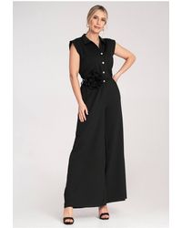 Love Lace - Viscose Collared Cap Sleeve Playsuit With Belt - Lyst