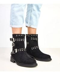 Love Lace - Elegant Suede Ankle Boots With Buckled Strap Detail & Zircons - Lyst