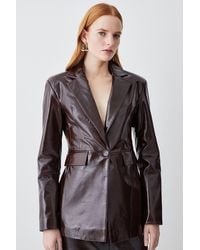 Karen Millen - Petite Patent Leather Strong Shoulder Tailored Blazer - Lyst