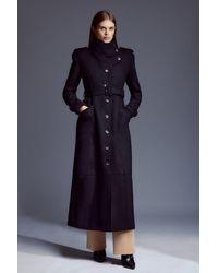 Karen Millen - Tailored Wool Blend High Neck Belted Maxi Coat - Lyst