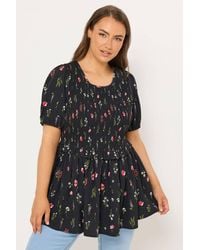 Yours - Floral Shirred Peplum Top - Lyst