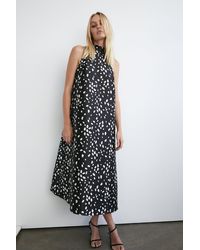 Warehouse - Dalmatian Print Satin Twill Bow Back A Line Midi Dress - Lyst