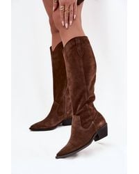 Love Lace - Pointed Toe Suede Classic Knee High Boots - Lyst
