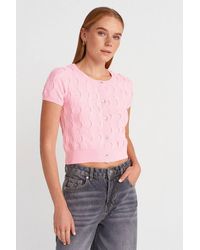 Dilvin - Cropped Jacquard Button Cardigan - Lyst