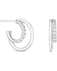 Simply Silver - Sterling Silver 925 Cubic Zirconia And Polished Double Row Hoop Earrings - Lyst