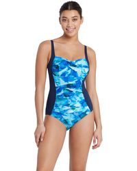 Zoggs - Aqua Digital Ruched Front Adjustable Swimsuit - Navy/blue - Lyst