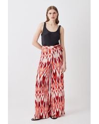 Karen Millen - Print Wide Leg Waist Tie Jersey Trousers - Lyst