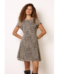 Blue Vanilla - Short Sleeve Belted Round Neck Mini Dress - Lyst