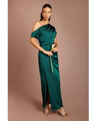 Coast - Satin Ruched Detail Off-The Shoulder Maxi Bridesmaid Dress - Lyst