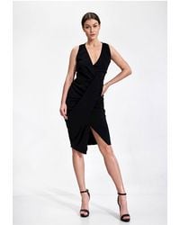 Love Lace - Cocktail Midi Dress Envelope Neck Draped Stretch - Lyst