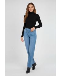Stylewise - Asymmetric Waist Wide Leg Stretch Denim Jeans - Lyst