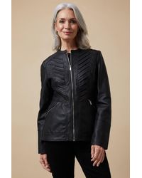 Wallis - Black Faux Leather Collarless Zip Jacket - Lyst