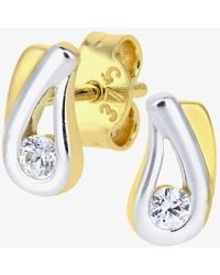 T.H.Baker - 9Ct Two-Colour Teardrop Cubic Zirconia Stud Earrings E1610Yw - Lyst