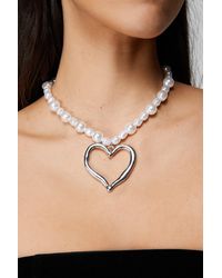 Nasty Gal - Pearl Heart Necklace - Lyst