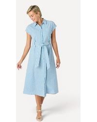 DAMART - Cotton Gingham Seersucker Shirt Dress Midi - Lyst