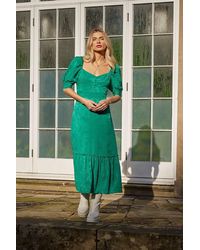 ANOTHER SUNDAY - Puff Sleeved Jacquard Midi Dress With Button Detail In Green - Lyst