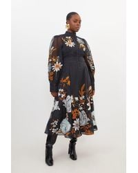 Karen Millen - Plus Size Premium Embroidered Beaded Organdie Woven Maxi Dress - Lyst