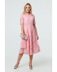 Izabel London - Floral Lace Cut Out Frilled Trim Midi Dress - Lyst