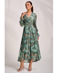 Jolie Moi - Long Sleeve V Neck Mesh Maxi Dress - Lyst