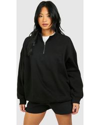 Boohoo - Petite Basic Oversized Half Zip Sweatshirt - Lyst