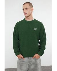 WOVCOR - Textured Knit Crew Neck Sweater With Embroidered Detail - Lyst