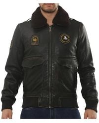 TruClothing - Leather Bomber Jacket Fur Collar Aviator Coat - Lyst