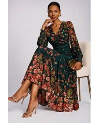 Jolie Moi - Long Sleeve Printed Lace Maxi Dress - Lyst