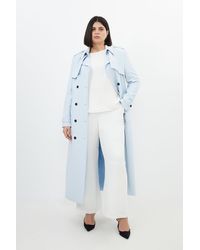 Karen Millen - Plus Size Compact Stretch Tailored Belted Trench Coat - Lyst