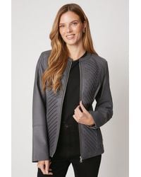 Wallis - Dark Grey Faux Leather Pleat Detail Jacket - Lyst