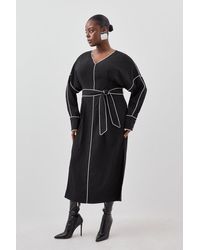 Karen Millen - Plus Size Mono Satin Woven Crepe Contrast Piping Maxi Dress - Lyst