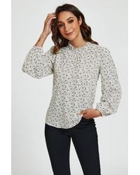 FS Collection - Little Floral Print Frill Detail High Neck Top - Lyst