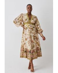 Karen Millen - Plus Lydia Millen Silk Cotton Vintage Floral Maxi Dress - Lyst