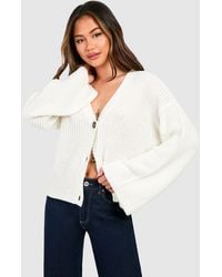 Boohoo - Wide Sleeve Fisherman Knit Button Through Cardigan - Lyst