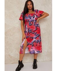 Chi Chi London - Plus Size Square Neck Abstract Print Midi Dress - Lyst