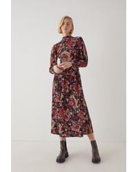 Warehouse - Printed Puff Sleeve Midi Dress - Lyst